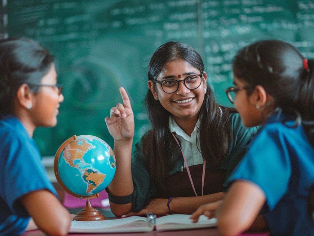 Teacher supporting students in the classroom