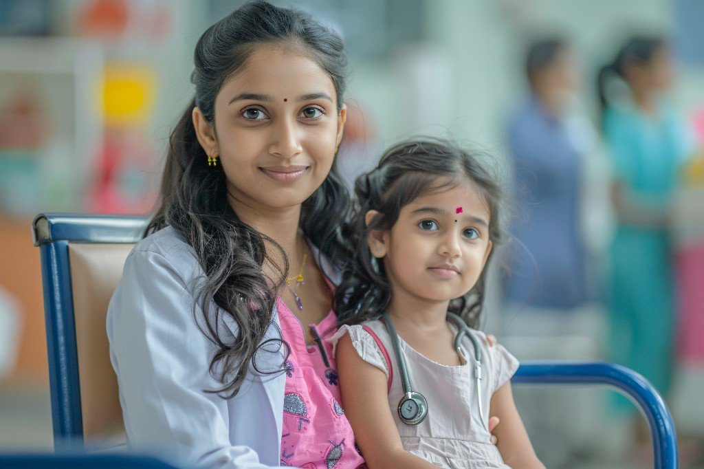 Healthcare professional caring for a child