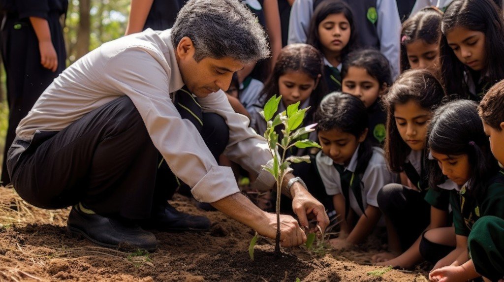 Student taking part in tree planting